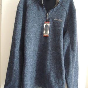 Mens Fleece Top Size XL Eddie Bauer Radiator 1/4 Zip Navy Heather Pullover NWT